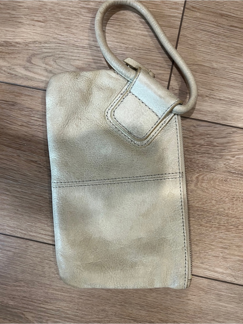 Hobo weathered Gold Leather Wristlet Clutch - Elegant Metallic Handbag